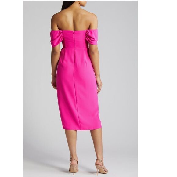 Amanda Uprichard Darien Off the Shoulder‎ Cocktail Dress, Hot Pink, Large, NWT - Picture 3 of 6